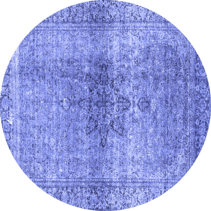 Round Machine Washable Persian Blue Traditional Rug, wshtr3364blu