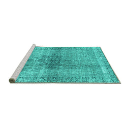Sideview of Machine Washable Persian Turquoise Traditional Area Rugs, wshtr3364turq