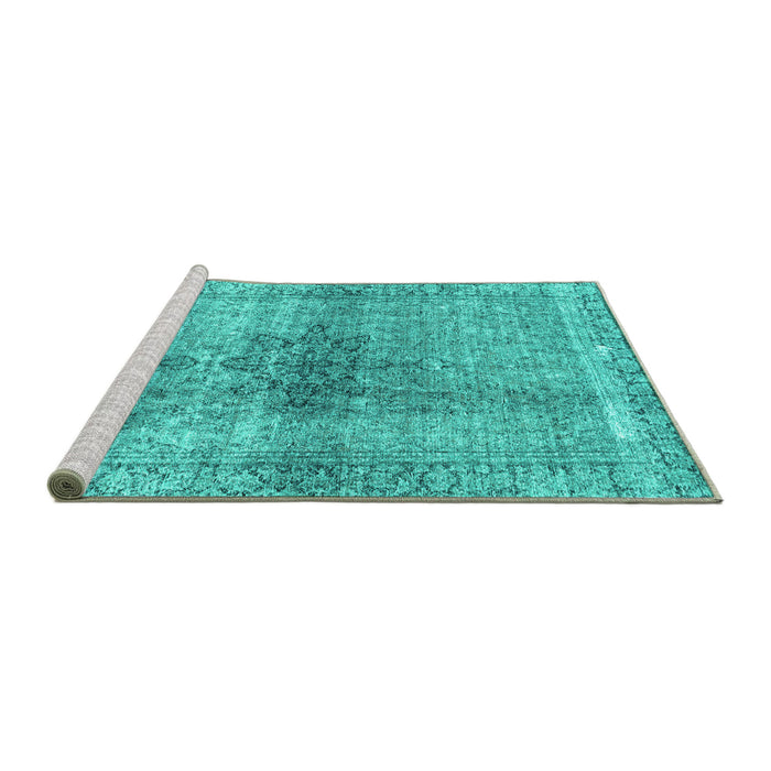 Sideview of Machine Washable Persian Turquoise Traditional Area Rugs, wshtr3364turq