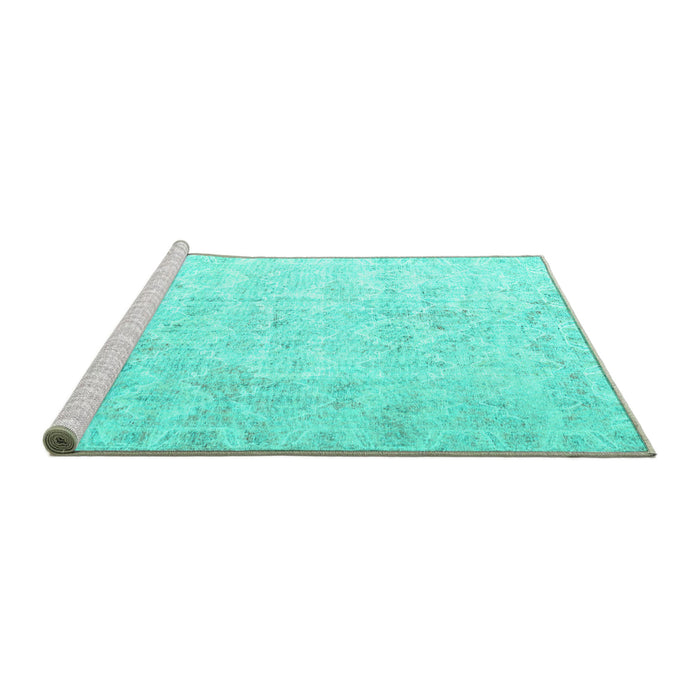 Sideview of Machine Washable Persian Turquoise Traditional Area Rugs, wshtr3365turq