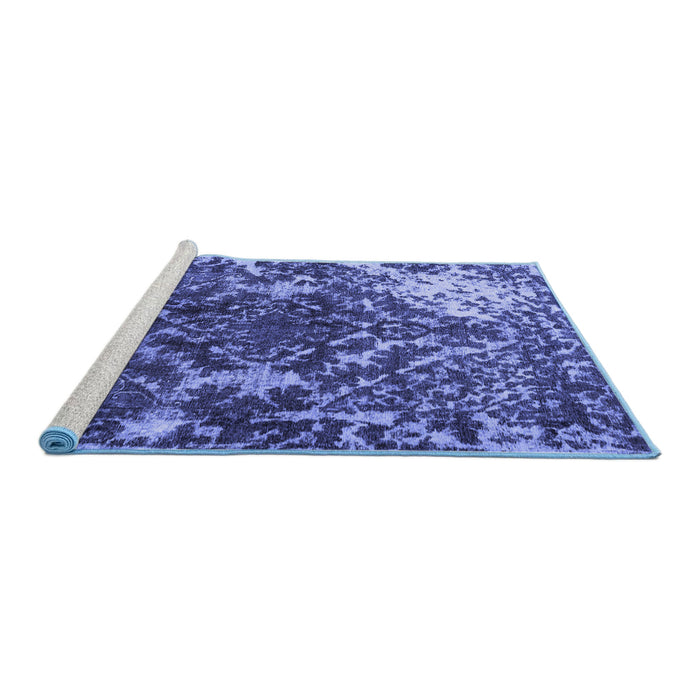 Sideview of Machine Washable Persian Blue Traditional Rug, wshtr3366blu