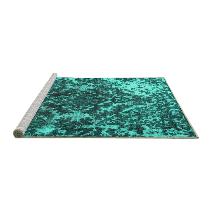 Sideview of Machine Washable Persian Turquoise Traditional Area Rugs, wshtr3366turq