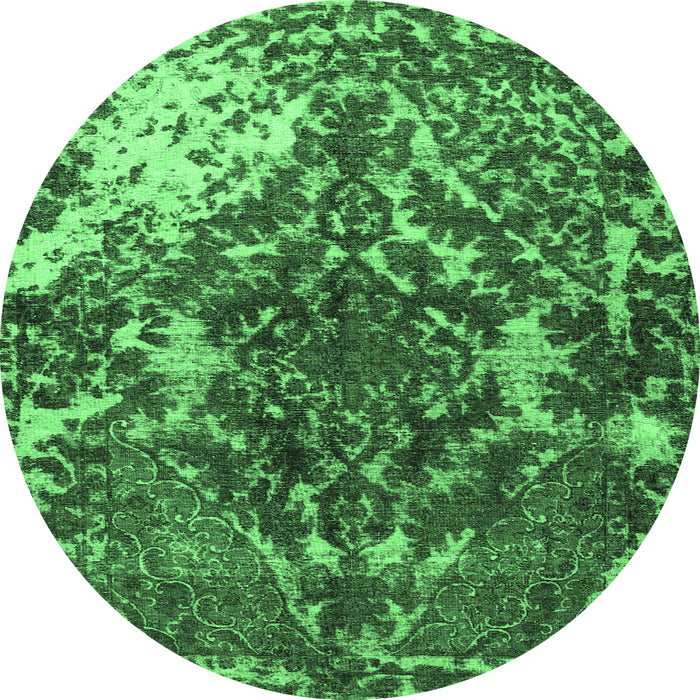 Round Machine Washable Persian Emerald Green Traditional Area Rugs, wshtr3366emgrn