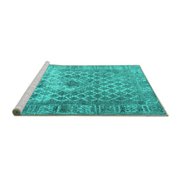 Sideview of Machine Washable Persian Turquoise Traditional Area Rugs, wshtr3367turq