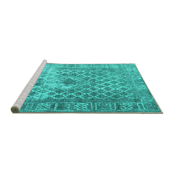 Sideview of Machine Washable Persian Turquoise Traditional Area Rugs, wshtr3367turq