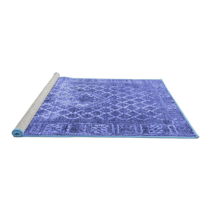 Sideview of Machine Washable Persian Blue Traditional Rug, wshtr3367blu