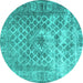 Round Machine Washable Persian Turquoise Traditional Area Rugs, wshtr3367turq