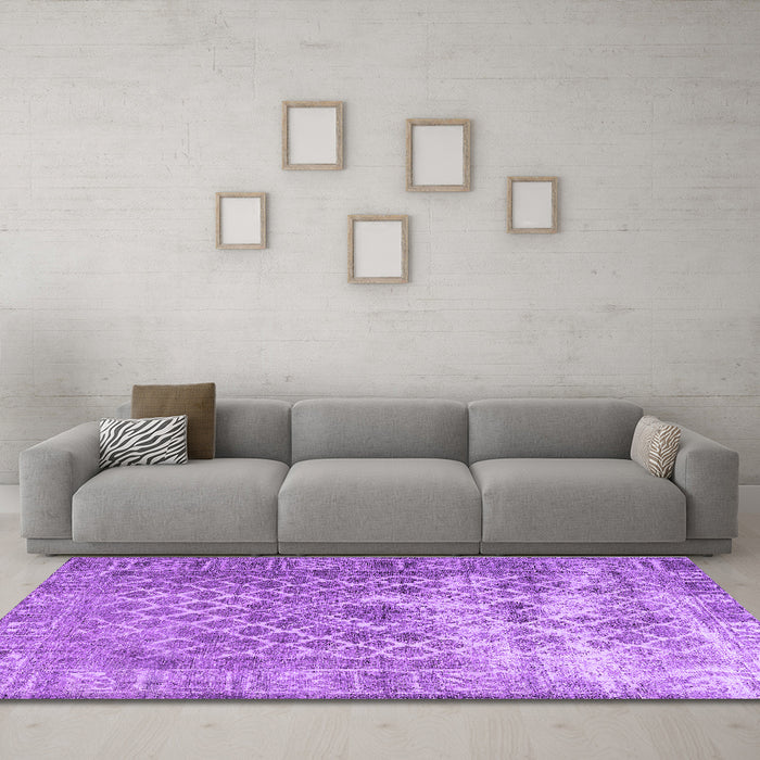 Machine Washable Persian Purple Traditional Area Rugs in a Living Room, wshtr3367pur