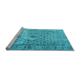Sideview of Machine Washable Persian Light Blue Traditional Rug, wshtr3367lblu