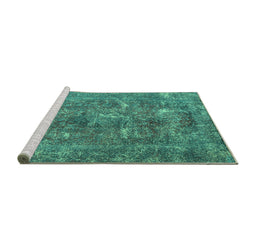Sideview of Machine Washable Persian Turquoise Traditional Area Rugs, wshtr3368turq
