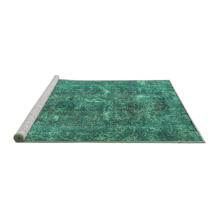 Sideview of Machine Washable Persian Turquoise Traditional Area Rugs, wshtr3368turq