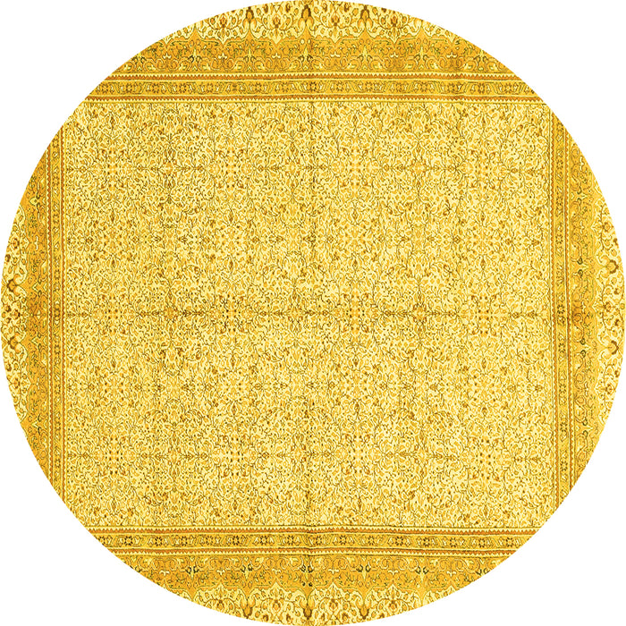 Round Machine Washable Persian Yellow Traditional Rug, wshtr336yw