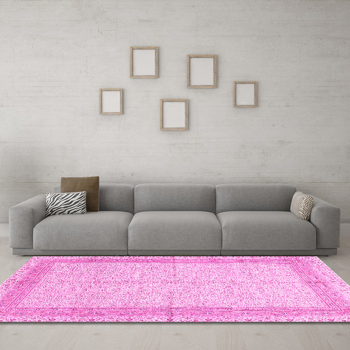 Machine Washable Persian Pink Traditional Rug in a Living Room, wshtr336pnk