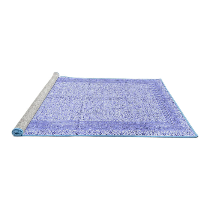 Sideview of Machine Washable Persian Blue Traditional Rug, wshtr336blu