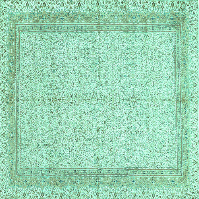 Square Machine Washable Persian Turquoise Traditional Area Rugs, wshtr336turq