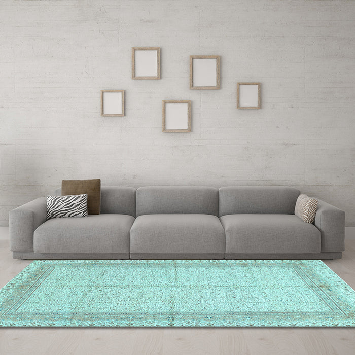 Machine Washable Persian Light Blue Traditional Rug in a Living Room, wshtr336lblu