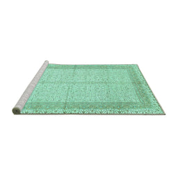 Sideview of Machine Washable Persian Turquoise Traditional Area Rugs, wshtr336turq