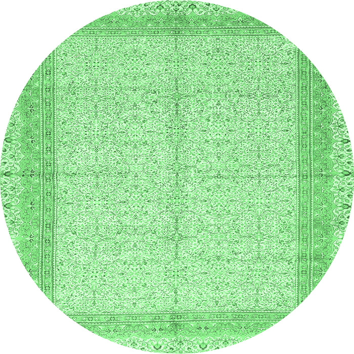 Round Persian Emerald Green Traditional Rug, tr336emgrn