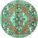 Round Machine Washable Animal Turquoise Traditional Area Rugs, wshtr3370turq