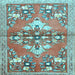 Square Machine Washable Animal Light Blue Traditional Rug, wshtr3370lblu