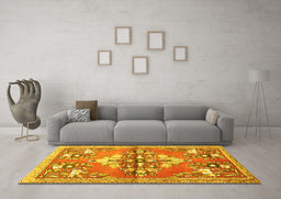 Machine Washable Animal Yellow Traditional Rug in a Living Room, wshtr3370yw