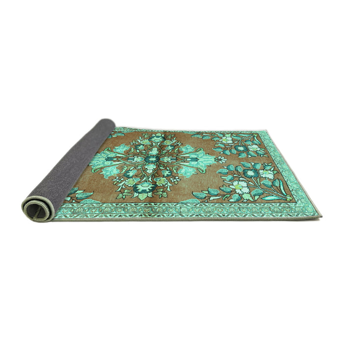 Sideview of Animal Turquoise Traditional Rug, tr3370turq