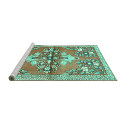 Sideview of Machine Washable Animal Turquoise Traditional Area Rugs, wshtr3370turq