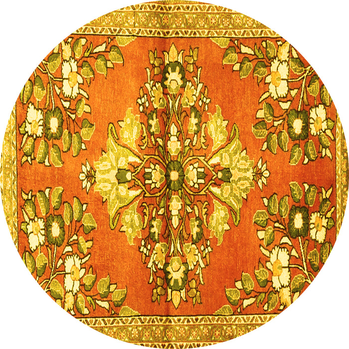 Round Animal Yellow Traditional Rug, tr3370yw