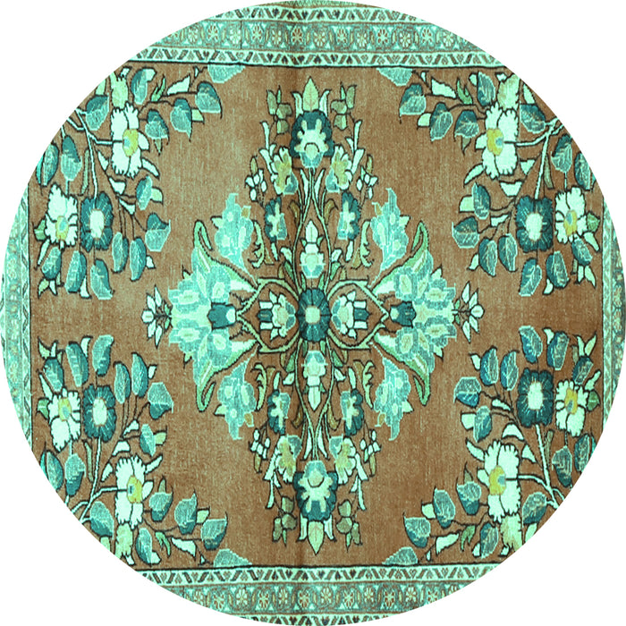 Round Animal Turquoise Traditional Rug, tr3370turq