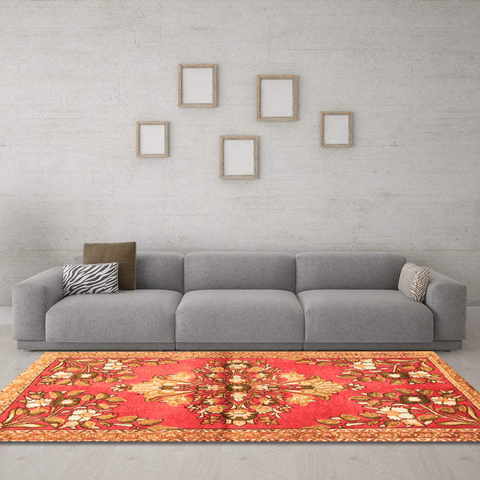 Machine Washable Animal Orange Traditional Area Rugs in a Living Room, wshtr3370org