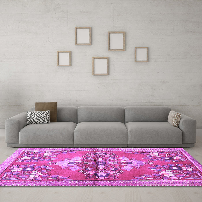 Machine Washable Animal Purple Traditional Area Rugs in a Living Room, wshtr3370pur