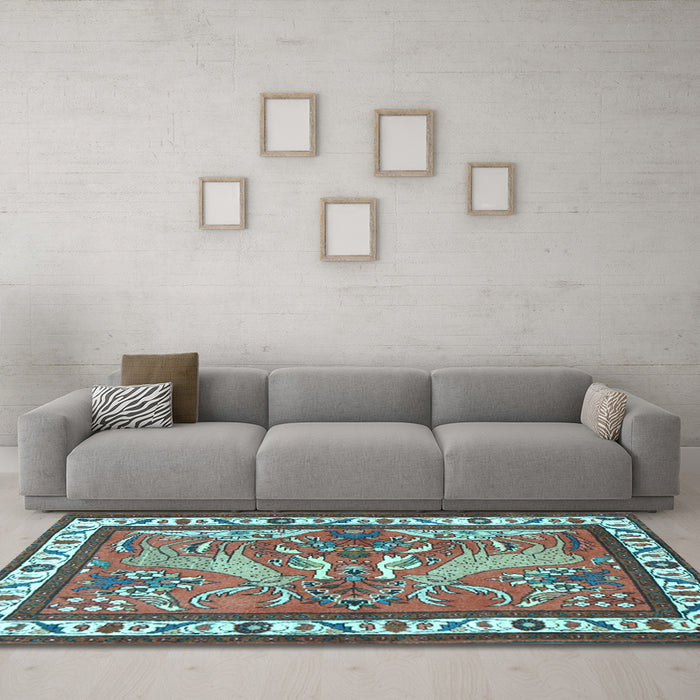 Machine Washable Animal Light Blue Traditional Rug in a Living Room, wshtr3371lblu