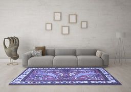 Machine Washable Animal Blue Traditional Rug in a Living Room, wshtr3371blu