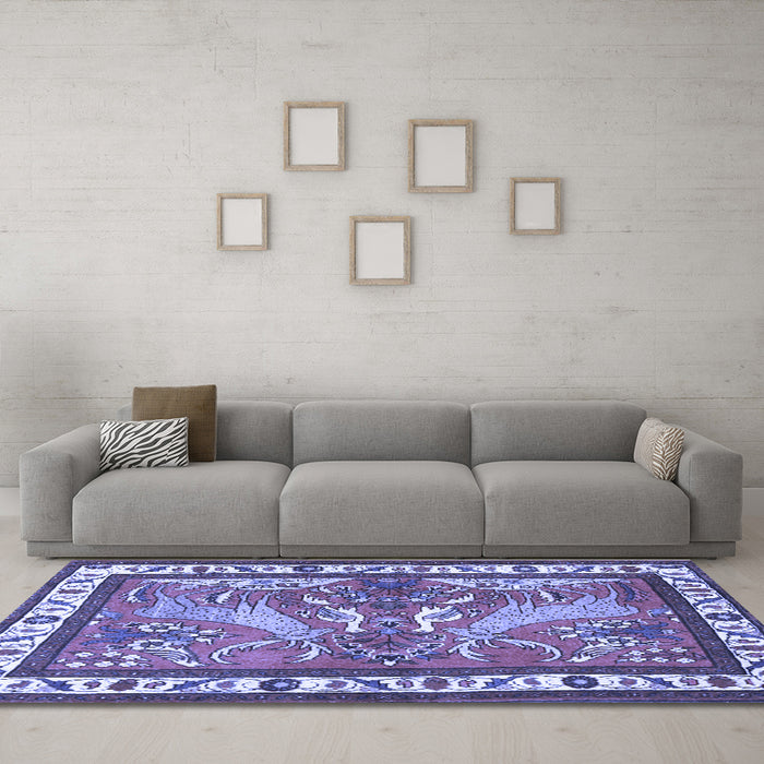 Machine Washable Animal Blue Traditional Rug in a Living Room, wshtr3371blu