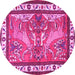 Round Machine Washable Animal Pink Traditional Rug, wshtr3371pnk