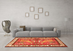 Machine Washable Animal Orange Traditional Area Rugs in a Living Room, wshtr3371org
