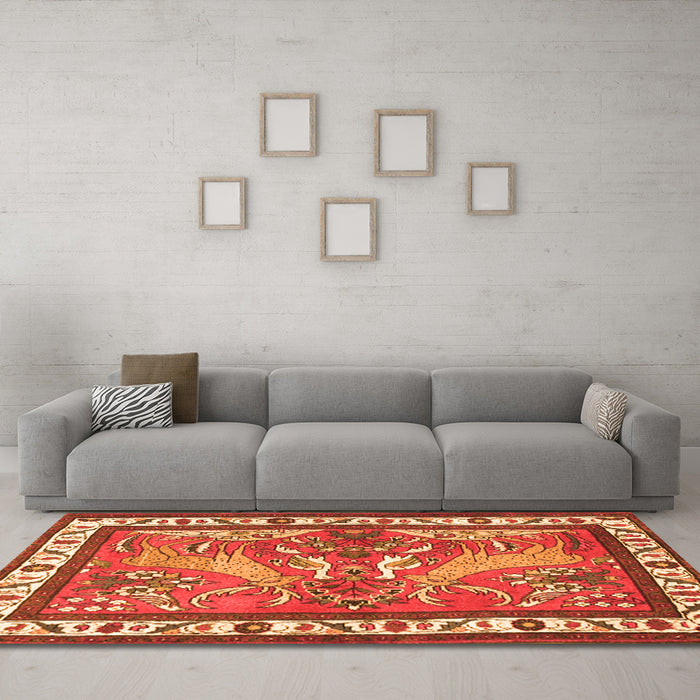 Machine Washable Animal Orange Traditional Area Rugs in a Living Room, wshtr3371org