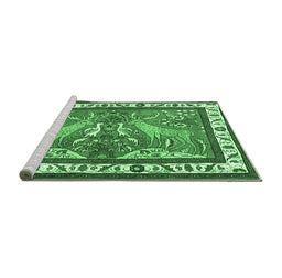 Sideview of Machine Washable Animal Emerald Green Traditional Area Rugs, wshtr3371emgrn
