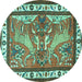 Round Machine Washable Animal Turquoise Traditional Area Rugs, wshtr3371turq