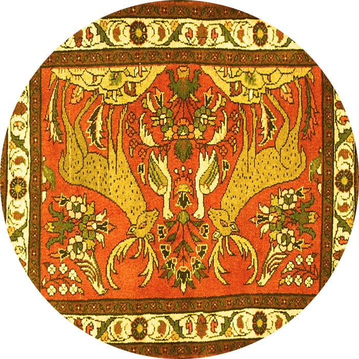 Round Animal Yellow Traditional Rug, tr3371yw