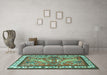 Machine Washable Animal Turquoise Traditional Area Rugs in a Living Room,, wshtr3371turq