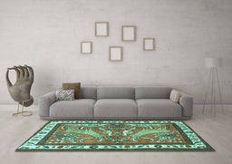 Machine Washable Animal Turquoise Traditional Area Rugs in a Living Room,, wshtr3371turq