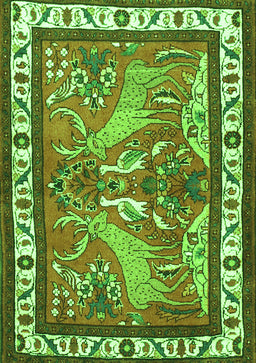 Animal Green Traditional Rug, tr3371grn