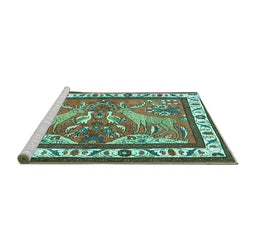 Sideview of Machine Washable Animal Turquoise Traditional Area Rugs, wshtr3371turq