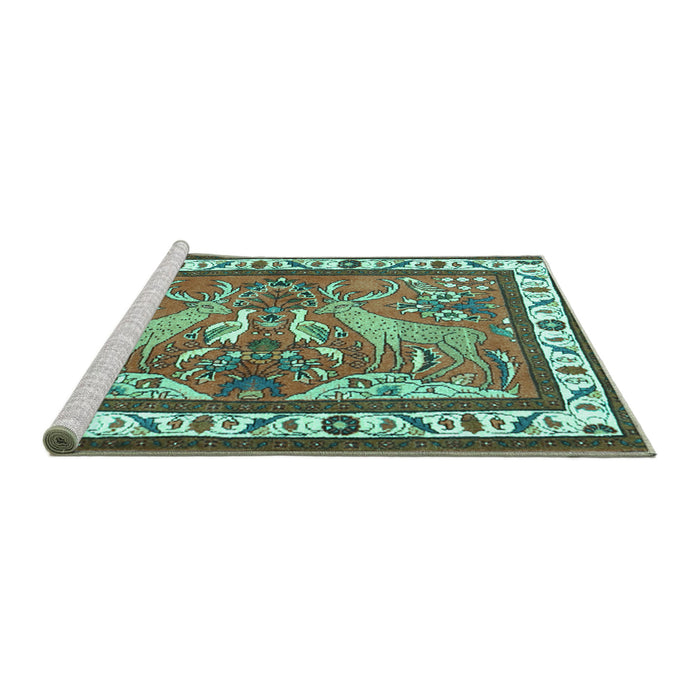 Sideview of Machine Washable Animal Turquoise Traditional Area Rugs, wshtr3371turq