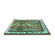 Sideview of Machine Washable Animal Turquoise Traditional Area Rugs, wshtr3371turq