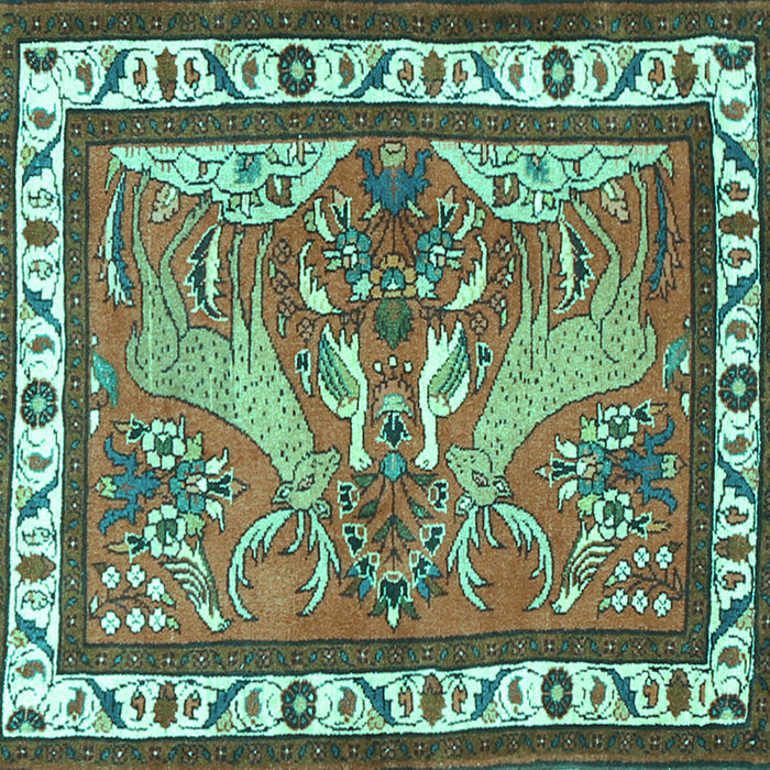 Square Animal Turquoise Traditional Rug, tr3371turq
