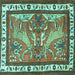 Square Animal Turquoise Traditional Rug, tr3371turq