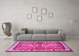 Machine Washable Animal Pink Traditional Rug in a Living Room, wshtr3371pnk