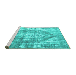 Sideview of Machine Washable Persian Turquoise Traditional Area Rugs, wshtr3372turq